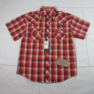 Rock & Roll Denim Boy's Short Sleeve Dobby Plaid Print Snap Shirt Red